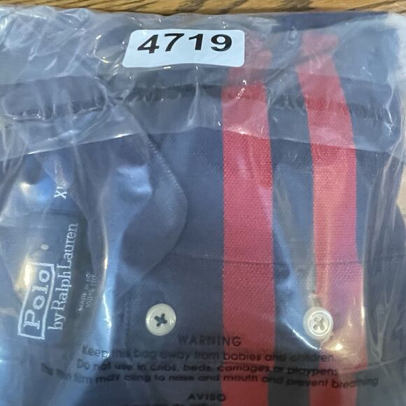 Vintage Polo Ralph Lauren Shirt Mens XL Blue Red Striped Polo Pony Golf Rugby - Picture 10 of 10